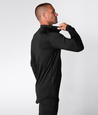 Born Tough Mock Neck Extended Curve Hem Long Sleeve Base Layer Shirt For Men Black