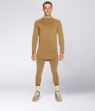 Born Tough Mock Neck Ultrasoft Long Sleeve Base Layer Shirt For Men Khaki