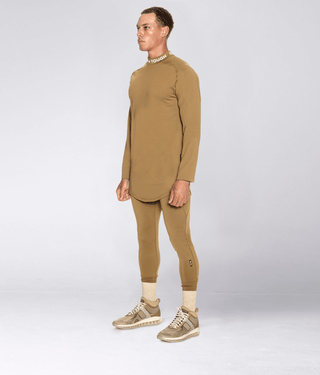 Born Tough Mock Neck High-Performance Long Sleeve Base Layer Shirt For Men Khaki