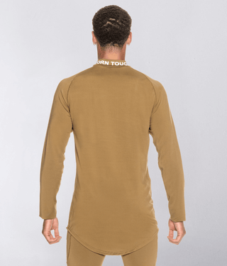 Born Tough Mock Neck 4-way Stretchable Long Sleeve Base Layer Shirt For Men Khaki