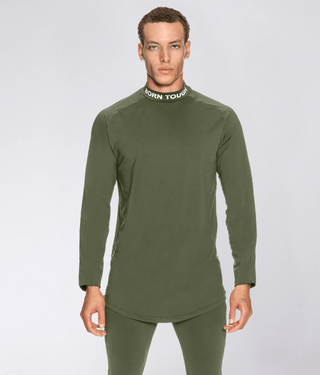 Born Tough Mock Neck Elegant Fitting Long Sleeve Base Layer Shirt For Men Military Green