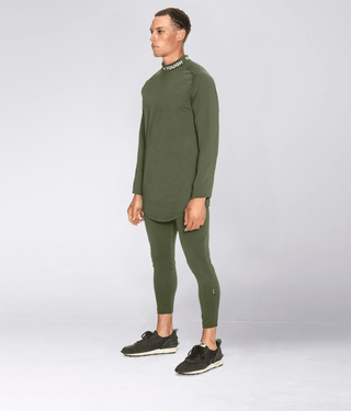 Born Tough Mock Neck High-Performance Long Sleeve Base Layer Shirt For Men Military Green