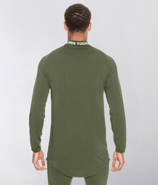 Born Tough Mock Neck 4-way Stretchable Long Sleeve Base Layer Shirt For Men Military Green