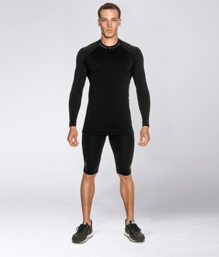 Born Tough Mock Neck 4-Way Stretch Long Sleeve Compression Shirt For Men Black