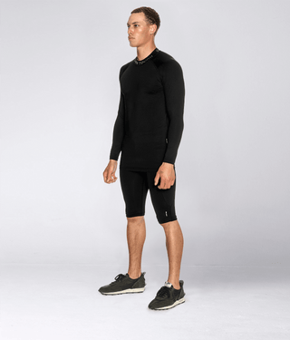 Born Tough Mock Neck Extended Curve Hem Long Sleeve Compression Shirt For Men Black