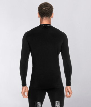 Born Tough Mock Neck Reflective Design Long Sleeve Compression Shirt For Men Black
