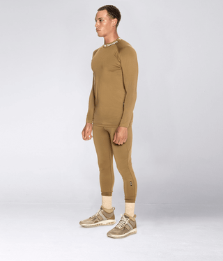 Born Tough Mock Neck Extended Curve Hem Long Sleeve Compression Shirt For Men Khaki