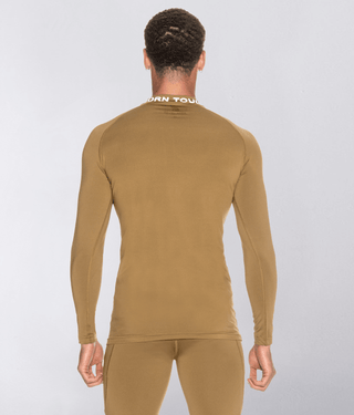Born Tough Mock Neck Reflective Design Long Sleeve Compression Shirt For Men Khaki