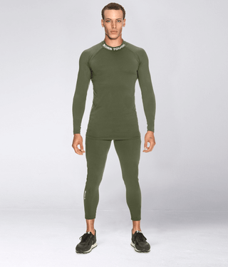 Born Tough Mock Neck 4-Way Stretch Long Sleeve Compression Shirt For Men Military Green