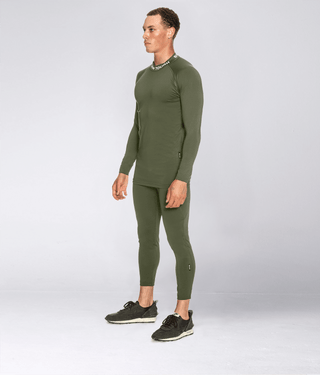 Born Tough Mock Neck Extended Curve Hem Long Sleeve Compression Shirt For Men Military Green