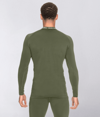 Born Tough Mock Neck Reflective Design Long Sleeve Compression Shirt For Men Military Green