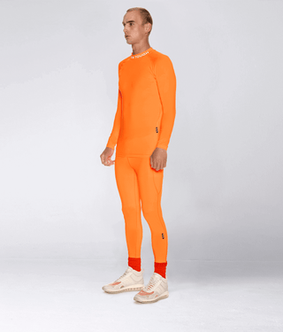 Born Tough Mock Neck Extended Curve Hem Long Sleeve Compression Shirt For Men Orange