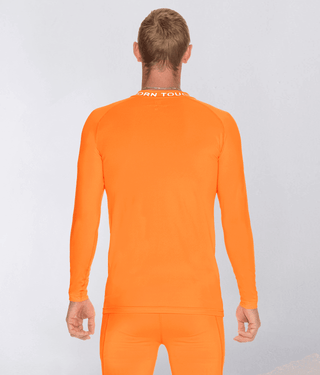Born Tough Mock Neck Reflective Design Long Sleeve Compression Shirt For Men Orange