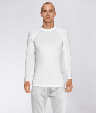 Born Tough Mock Neck High-Performance Long Sleeve Compression Shirt For Men White