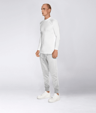 Born Tough Mock Neck Extended Curve Hem Long Sleeve Compression Shirt For Men White
