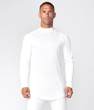 Born Tough Mock Neck 4-way Stretchable Long Sleeve Base Layer Shirt For Men White