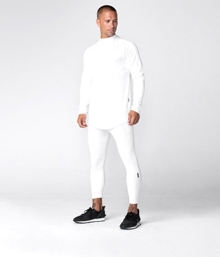 Born Tough Mock Neck Extended Curve Hem Long Sleeve Base Layer Shirt For Men White