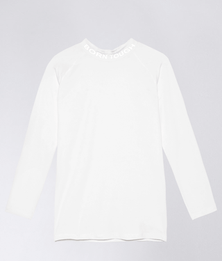 Born Tough Mock Neck Longitudinal Elasticity Long Sleeve Compression Shirt For Men White