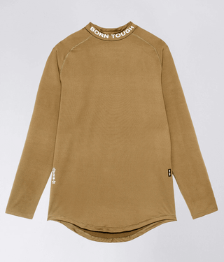 Born Tough Mock Neck Reflective Design Long Sleeve Base Layer Shirt For Men Khaki