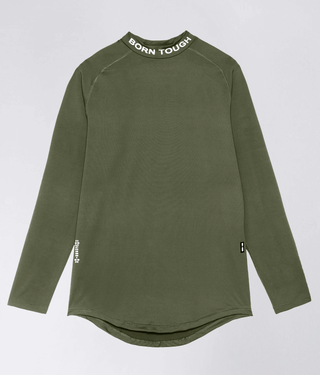 Born Tough Mock Neck Reflective Design Long Sleeve Base Layer Shirt For Men Military Green