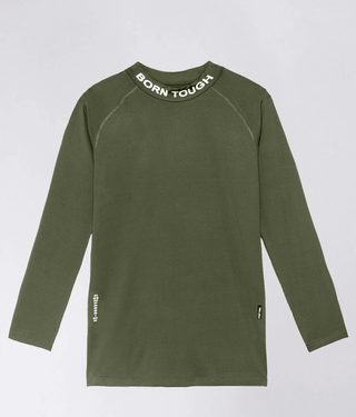 Born Tough Mock Neck Longitudinal Elasticity Long Sleeve Compression Shirt For Men Military Green