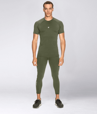 Born Tough Mock Neck 4-Way Stretch Short Sleeve Compression Shirt For Men Military Green