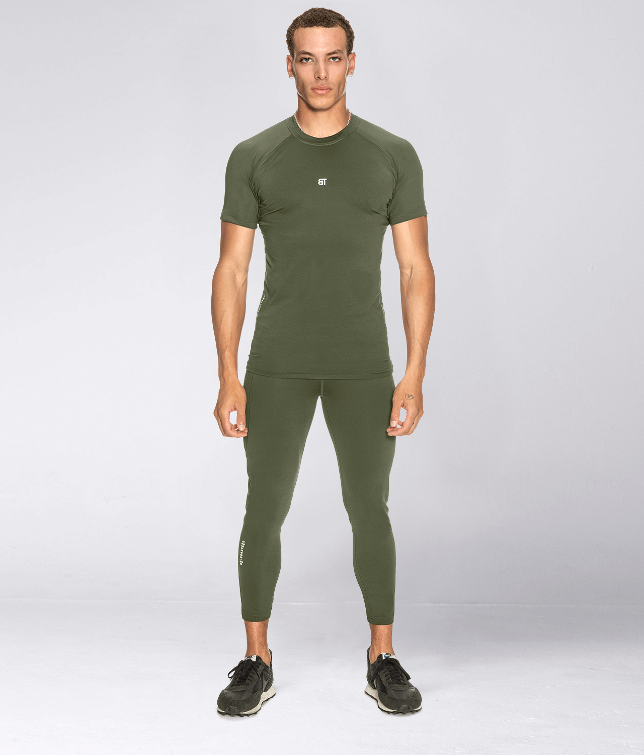 Born Tough Mock Neck Short Sleeve Military Green Gym Workout
