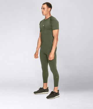 Born Tough Mock Neck Extended Curve Hem Short Sleeve Compression Shirt For Men Military Green