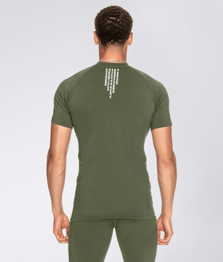 Born Tough Mock Neck Reflective Design Short Sleeve Compression Shirt For Men Military Green