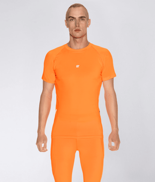 Born Tough Mock Neck High-Performance Short Sleeve Compression Shirt For Men Orange