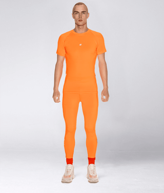 Born Tough Mock Neck 4-Way Stretch Short Sleeve Compression Shirt For Men Orange