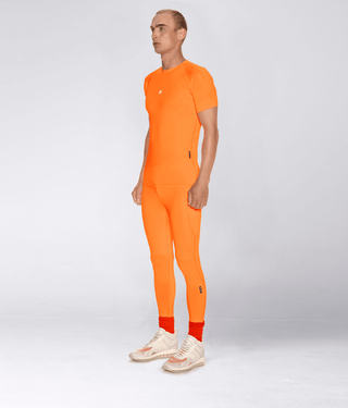 Born Tough Mock Neck Extended Curve Hem Short Sleeve Compression Shirt For Men Orange