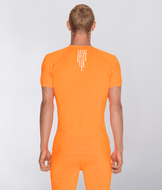 Born Tough Mock Neck Reflective Design Short Sleeve Compression Shirt For Men Orange
