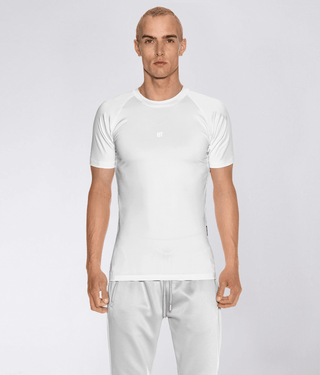 Born Tough Mock Neck High-Performance Short Sleeve Compression Shirt For Men White