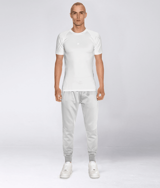 Born Tough Mock Neck 4-Way Stretch Short Sleeve Compression Shirt For Men White