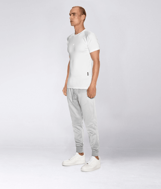 Born Tough Mock Neck Extended Curve Hem Short Sleeve Compression Shirt For Men White
