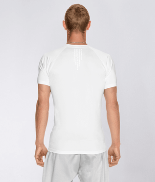 Born Tough Mock Neck Reflective Design Short Sleeve Compression Shirt For Men White