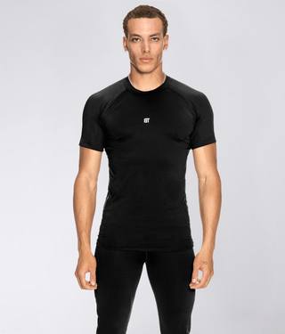 Born Tough Mock Neck High-Performance Short Sleeve Compression Shirt For Men Black