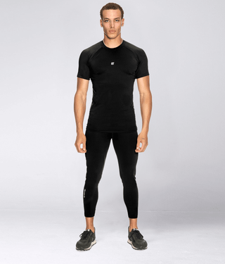 Born Tough Mock Neck 4-Way Stretch Short Sleeve Compression Shirt For Men Black