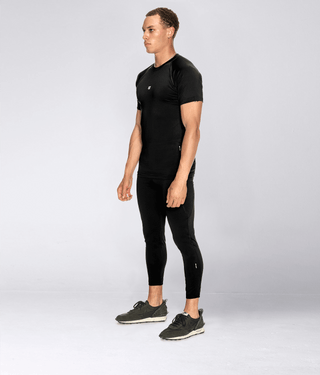 Born Tough Mock Neck Extended Curve Hem Short Sleeve Compression Shirt For Men Black
