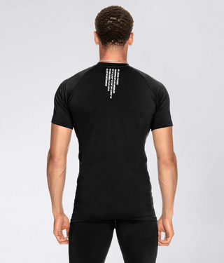 Born Tough Mock Neck Reflective Design Short Sleeve Compression Shirt For Men Black