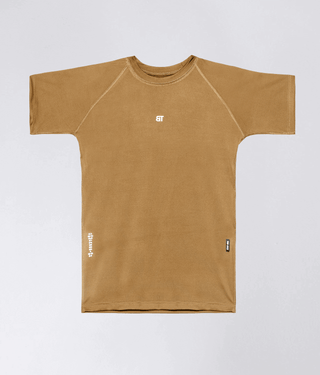 Born Tough Mock Neck Longitudinal Elasticity Short Sleeve Compression Shirt For Men Khaki