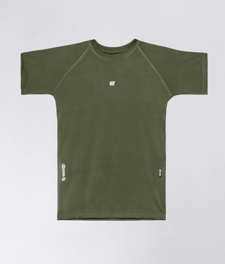 Born Tough Mock Neck Longitudinal Elasticity Short Sleeve Compression Shirt For Men Military Green