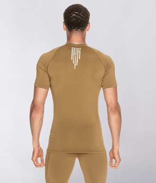Born Tough Mock Neck Reflective Design Short Sleeve Compression Shirt For Men Khaki