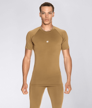Born Tough Mock Neck High-Performance Short Sleeve Compression Shirt For Men Khaki