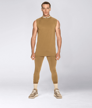Born Tough Mock Neck 4-way Stretchable Sleeveless Base Layer Shirt For Men Khaki