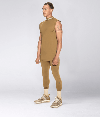 Born Tough Mock Neck Extended Curve Hem Sleeveless Base Layer Shirt For Men Khaki