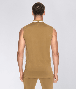 Born Tough Mock Neck Elegant Fitting Sleeveless Base Layer Shirt For Men Khaki