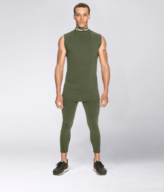 Born Tough Mock Neck 4-way Stretchable Sleeveless Base Layer Shirt For Men Military Green