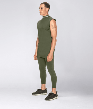 Born Tough Mock Neck Extended Curve Hem Sleeveless Base Layer Shirt For Men Military Green